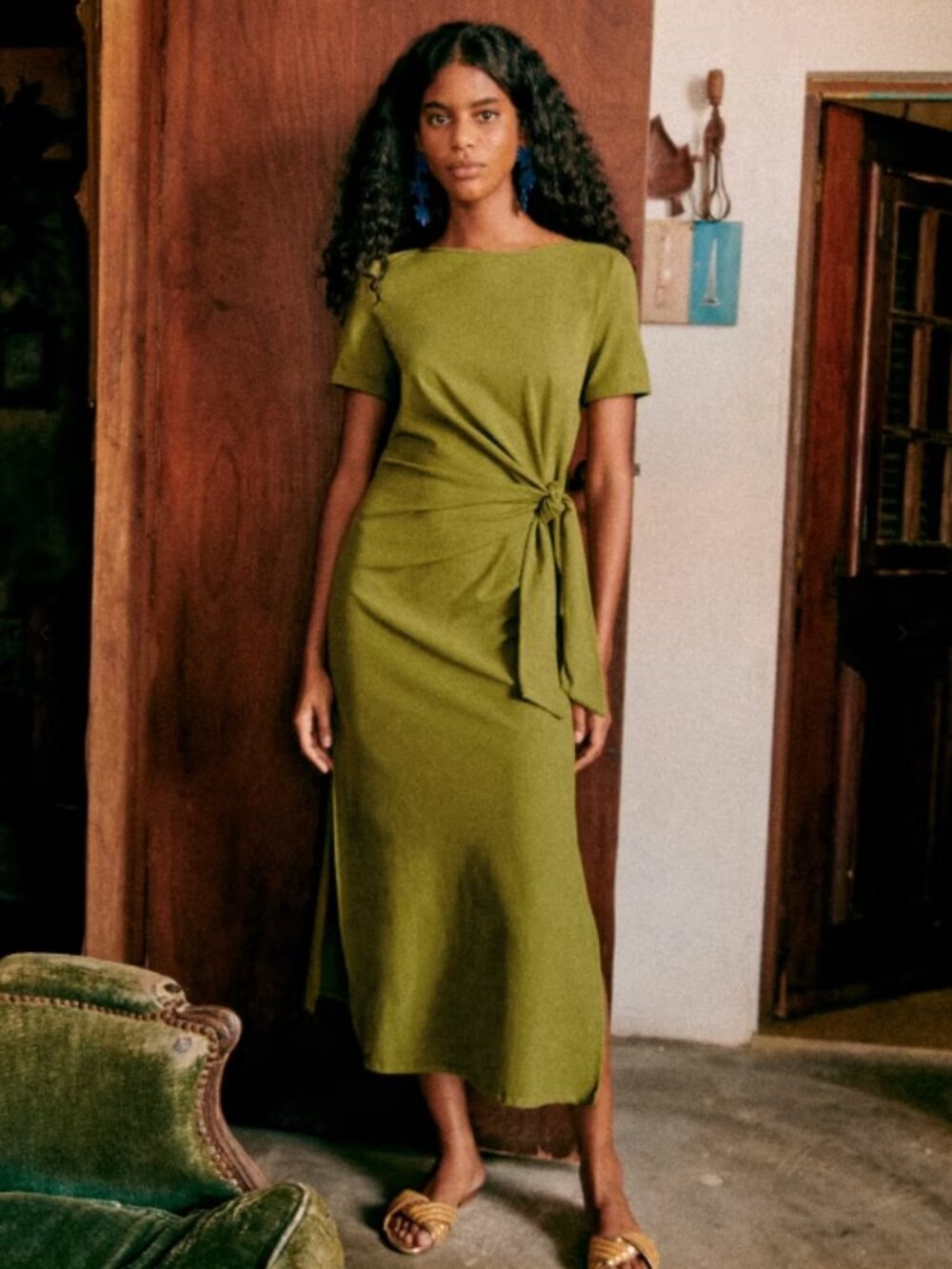 Sezane Pippa Long Dress in Kiwi color, size small